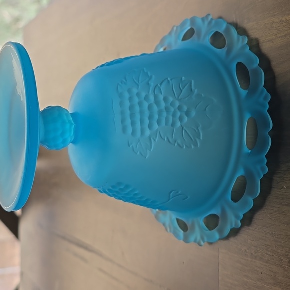 Fenton Elegant Blue Glass Candy Dish with Lid Satin Blue - Picture 9 of 13